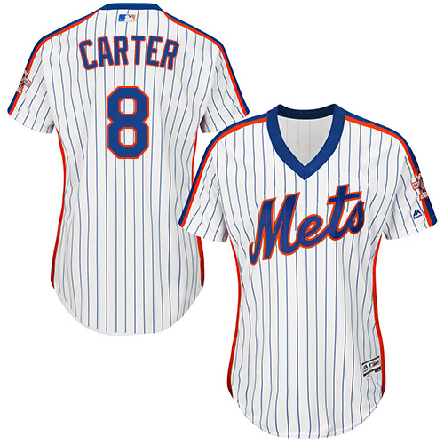 Mets #8 Gary Carter White(Blue Strip) Alternate Women's Stitched MLB Jersey - Click Image to Close